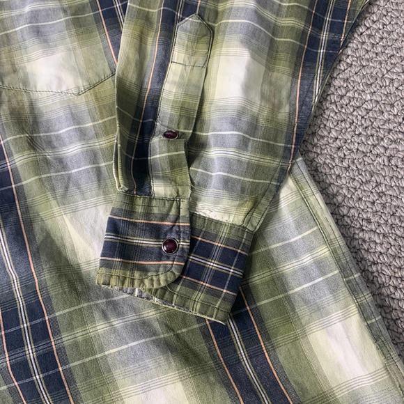 Panhandle‎ Slim Mens Shirt Size Medium Blue/Green Plaid Long Sleeves Snap Front - Picture 3 of 10